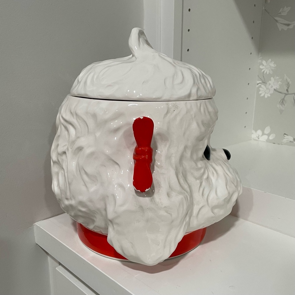 Vintage 1950s Poodle Dog Cookie Jar Red Bows MCM Kitschy Kitchenware Grandma - Picture 4 of 10